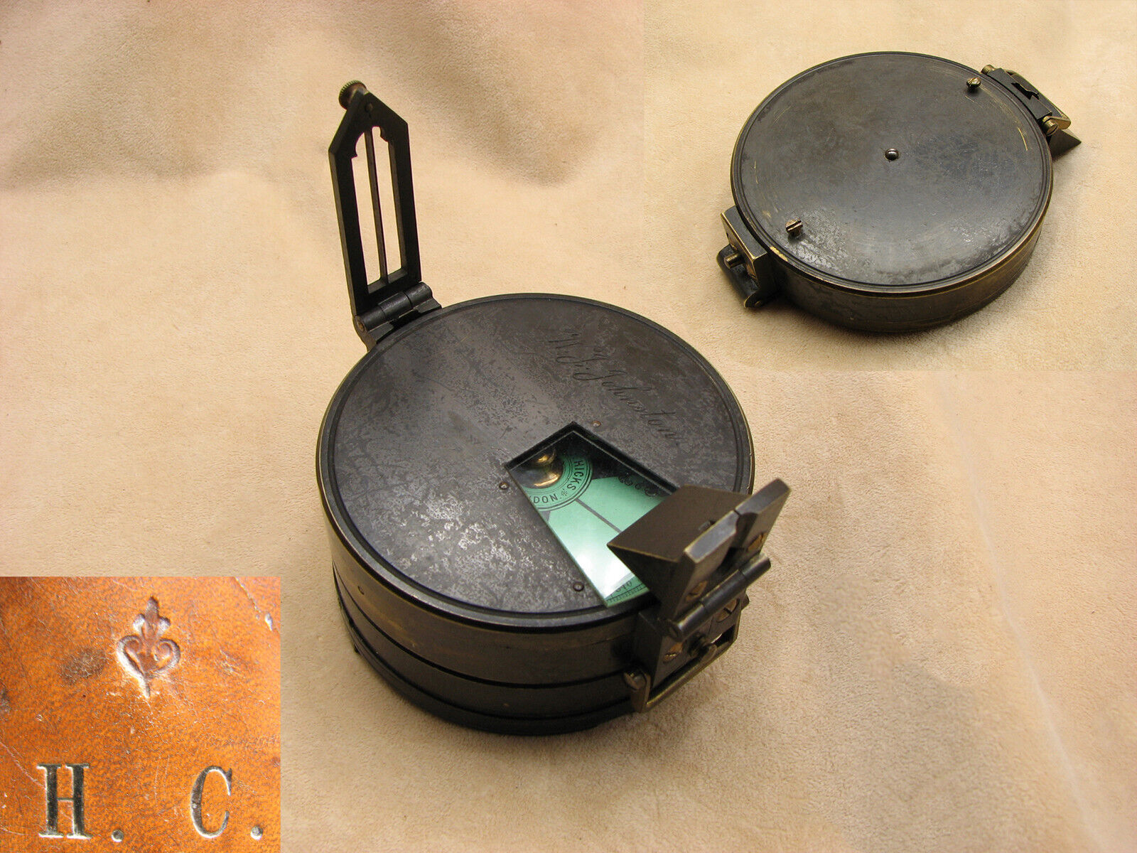 19th Century Hicks compass & Watkins clinometer combination set